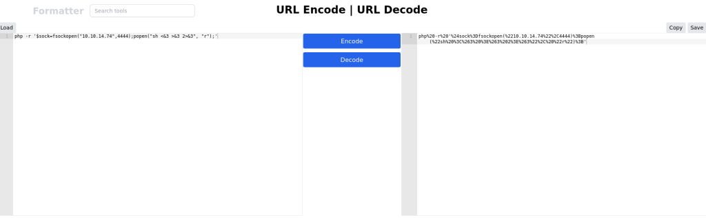 Codificación URL del oneliner de la reverse shell
